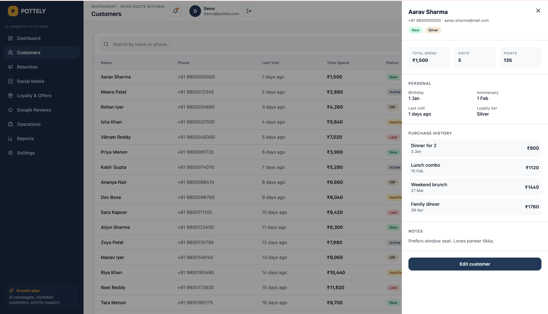 Customers page screenshot