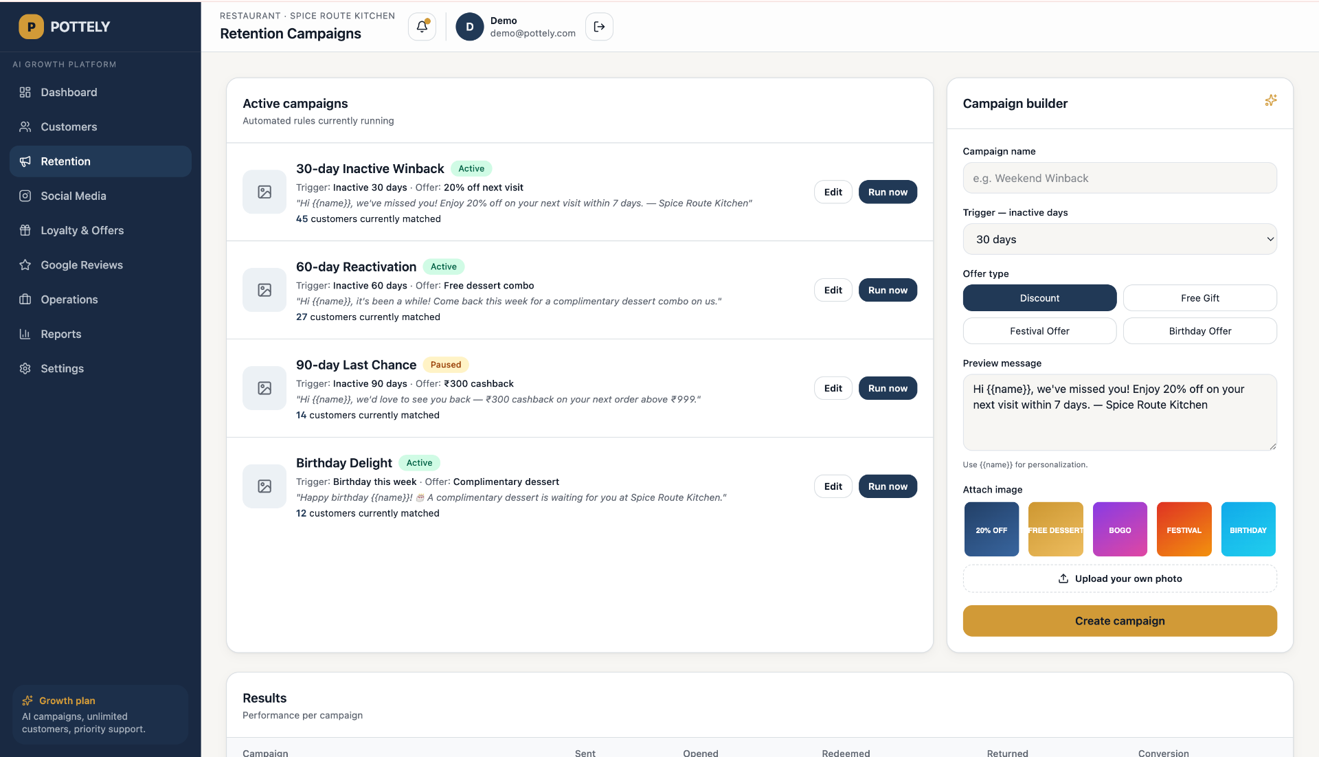 Retention/Campaigns screenshot