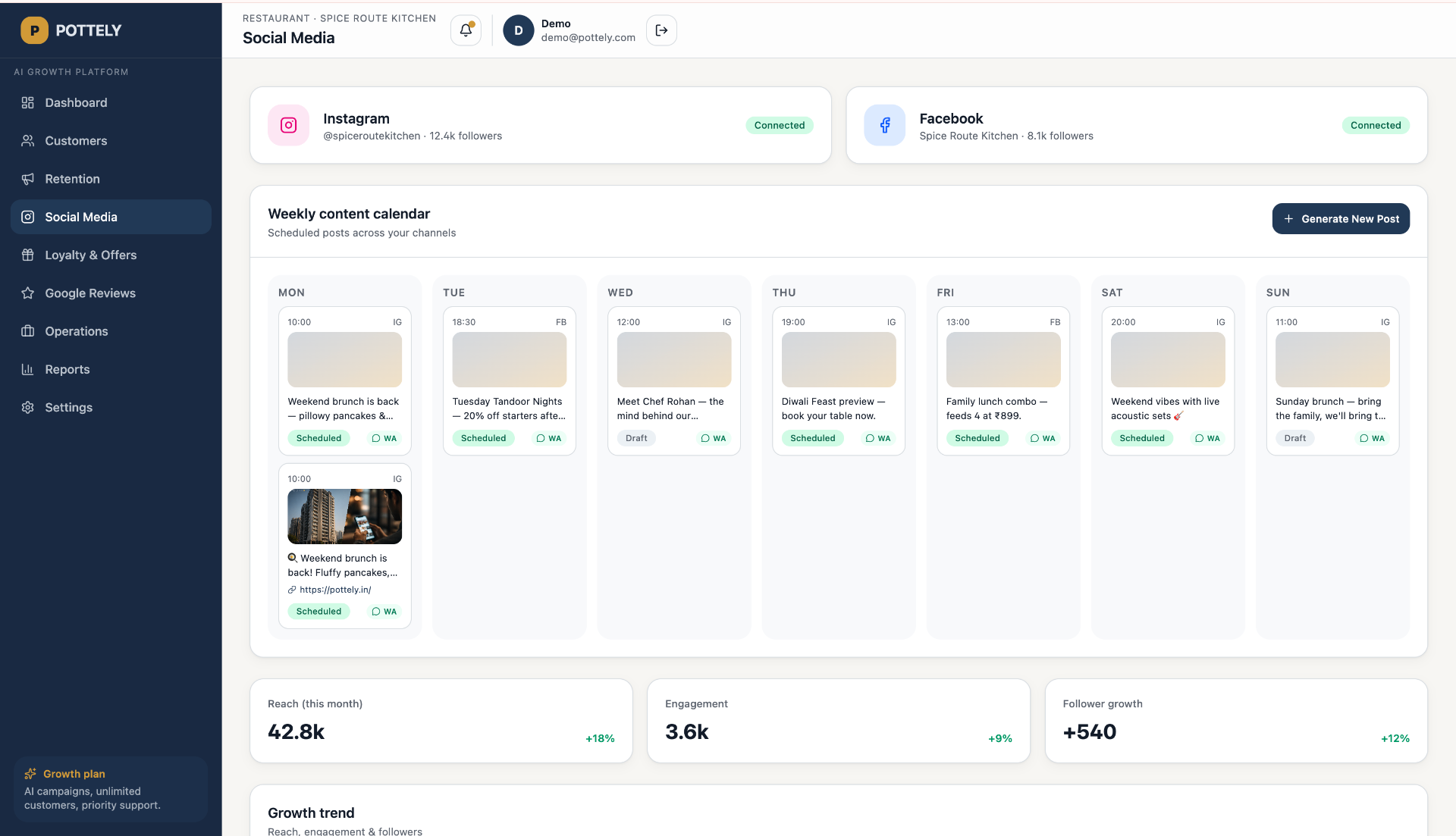 Social Media calendar screenshot
